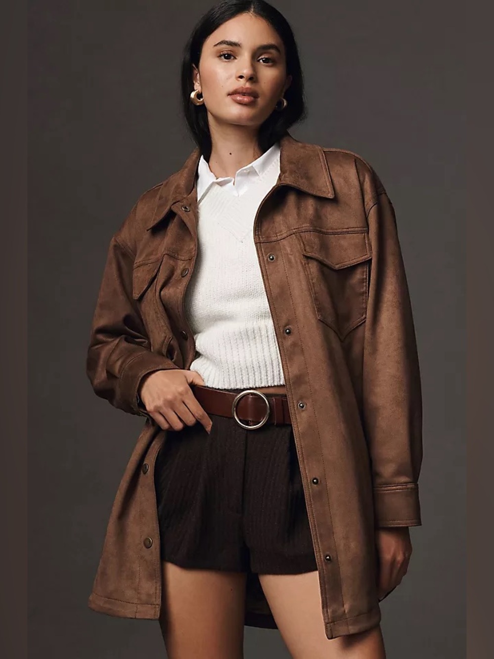 Anthropologie Pilcro The Tillie Relaxed Vegan-Suede Shirt Jacket